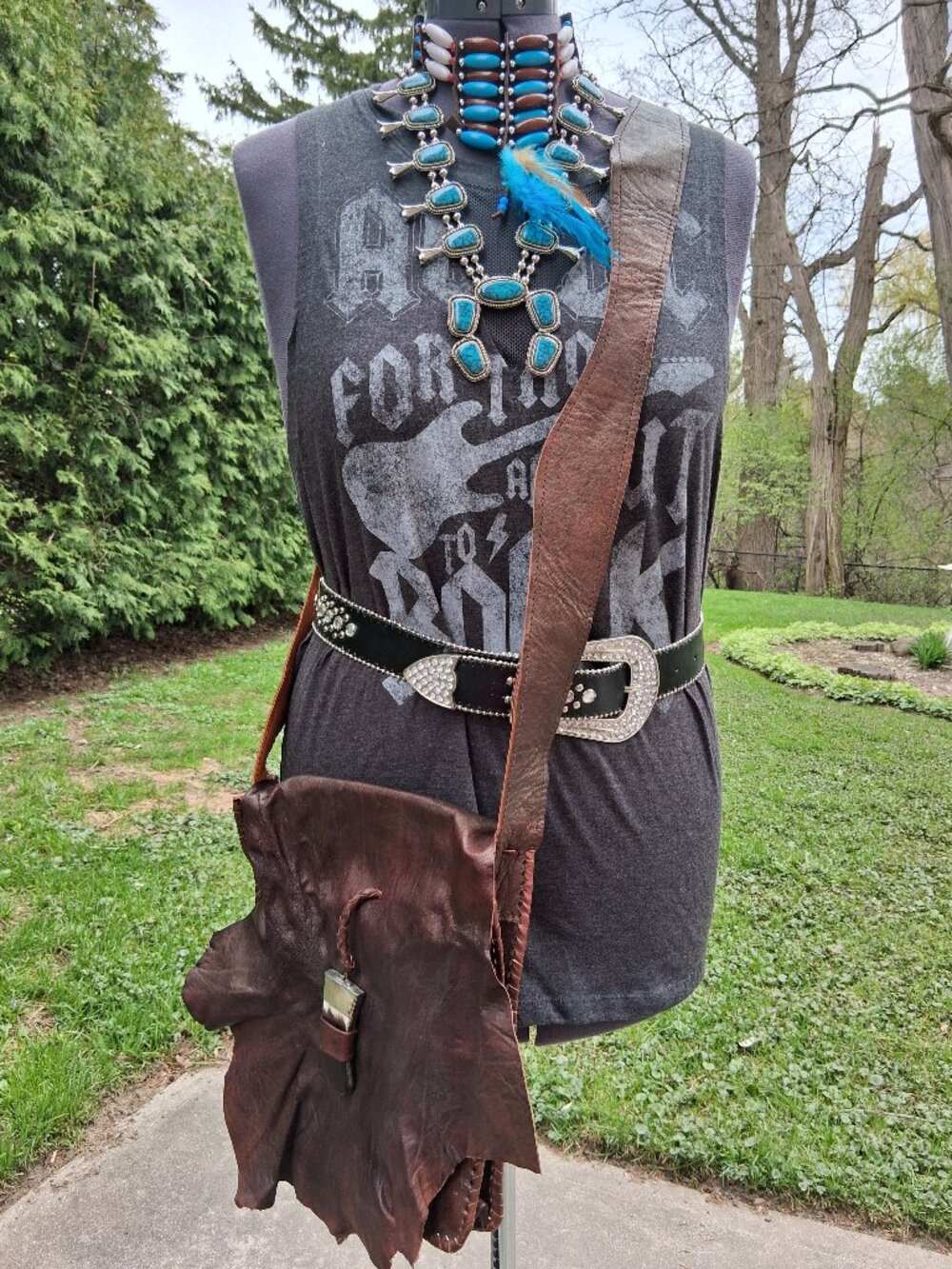 Boho Brown Leather Crossbody bag Post-Apocalyptic or Western Style